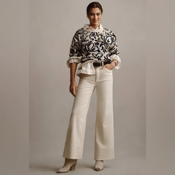 Anthropologie floral pop embroidered crew neck sweater - Picture 5 of 12